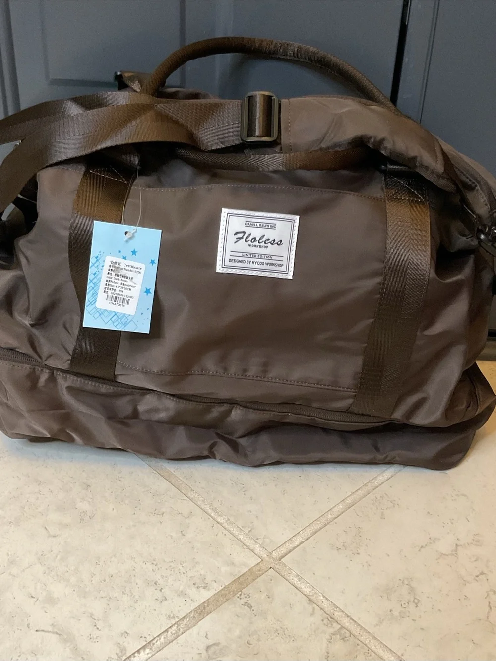 NWT Floless Limited Edition Workshop Men's Brown Travel Duffel Bag, spacious